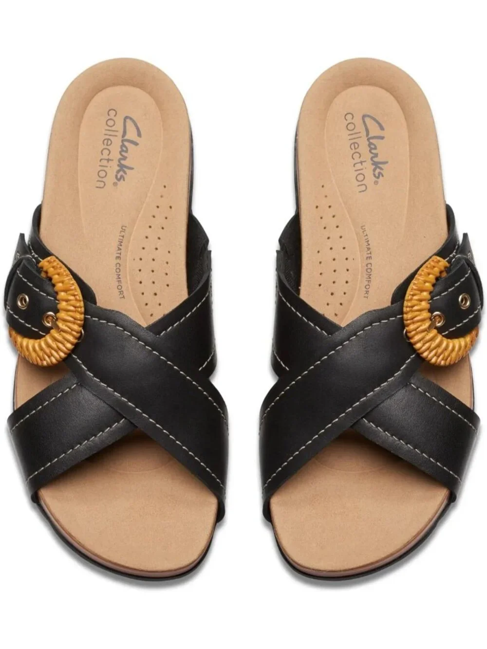 Clarks Reileigh Bay Sandals Women's 7.5W Black Brown Leather Slip On Shoes - Picture 4 of 6